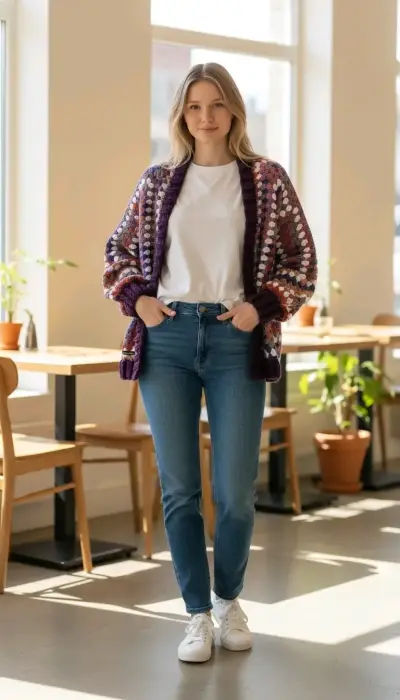 Cardigan de crochet multicolor para mujer - miniatura 2