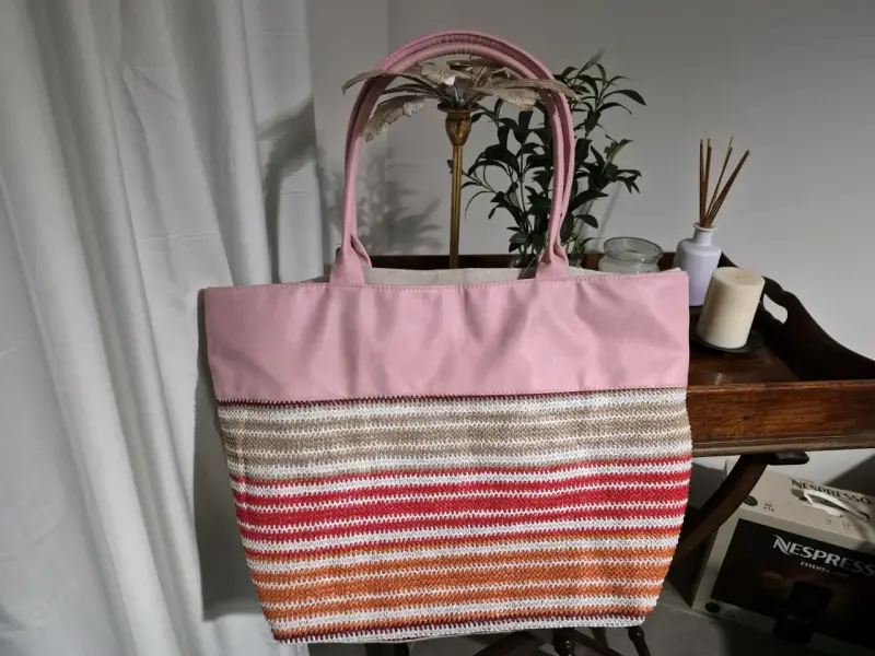 Bolso tote tejido a rayas multicolor - 1