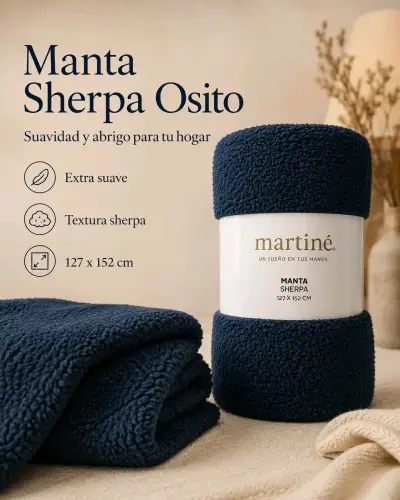 Manta Sherpa Osito Martine azul - miniatura 1