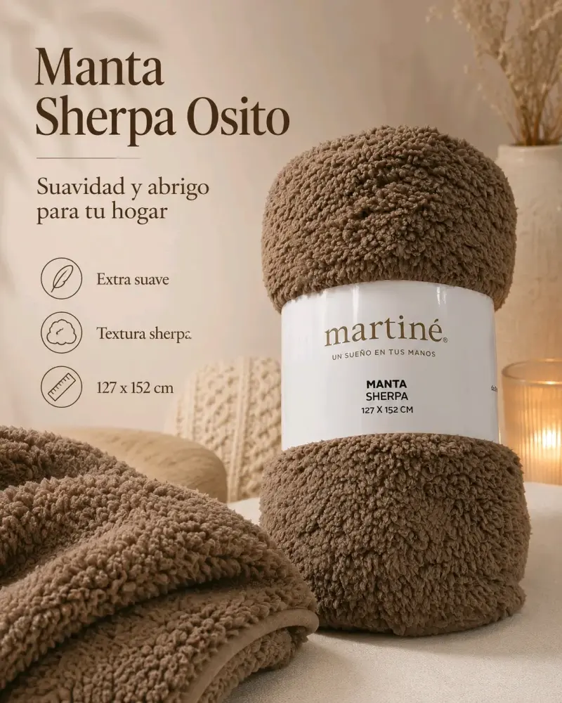 Manta Sherpa Osito Martine azul - 4