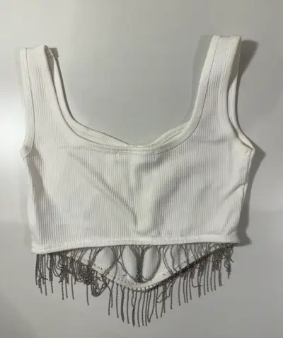 Top blanco con flecos OPPOSITE - miniatura 2