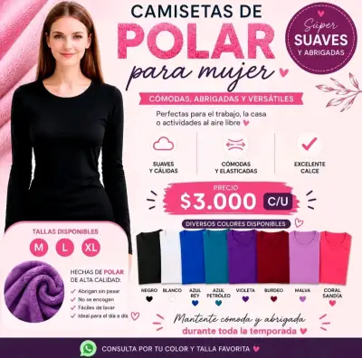 Camiseta polar para mujer, suave y cálida - miniatura 1
