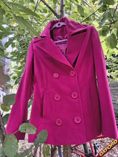 Abrigo Oxford fucsia de lana para mujer - miniatura 1