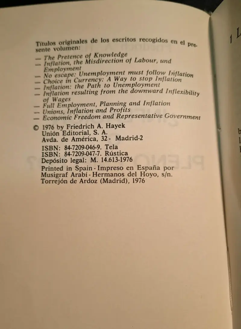 Libro ¿Inflación o Pleno Empleo? de Friedrich Ha - 2