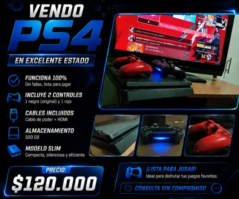 Consola PS4 Slim 500GB con 2 controles