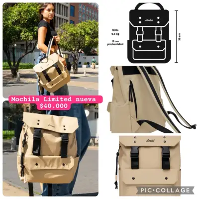 Mochila Limited beige con correas ajustables - miniatura 1