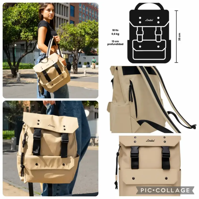 Mochila Limited beige con correas ajustables - 2
