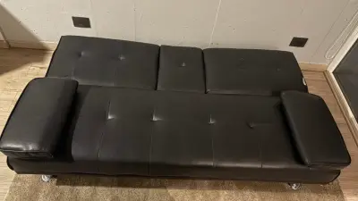 Sofá cama de cuero negro moderno - miniatura 1