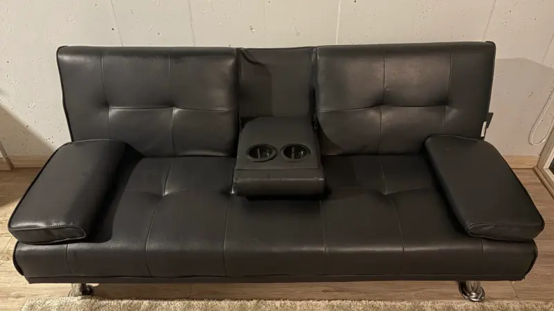 Sofá cama de cuero negro moderno - 2
