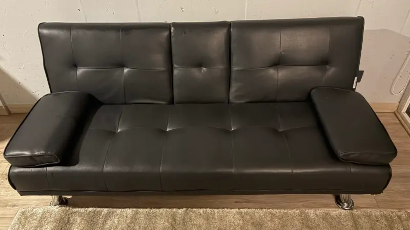 Sofá cama de cuero negro moderno - 3