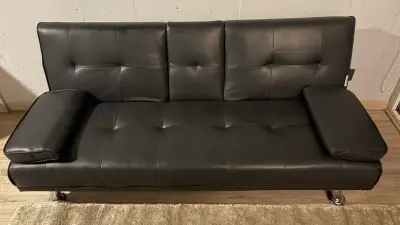 Sofá cama de cuero negro moderno - miniatura 3