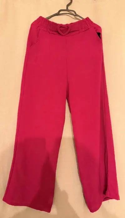 Pantalones anchos fucsia con cinturón corazón - miniatura 1