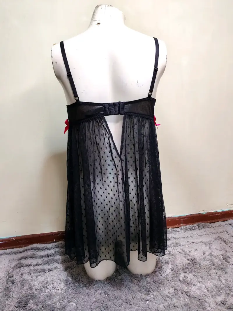 Babydoll negro con encaje y lazo - 5