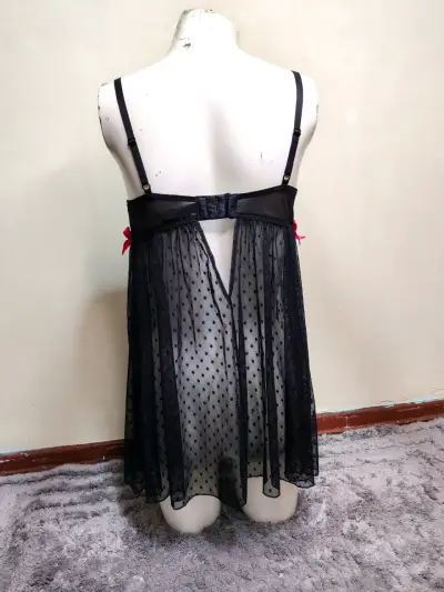 Babydoll negro con encaje y lazo - miniatura 5