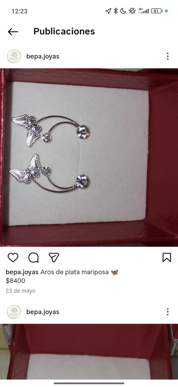 Aros de plata con diseño de mariposa - 2