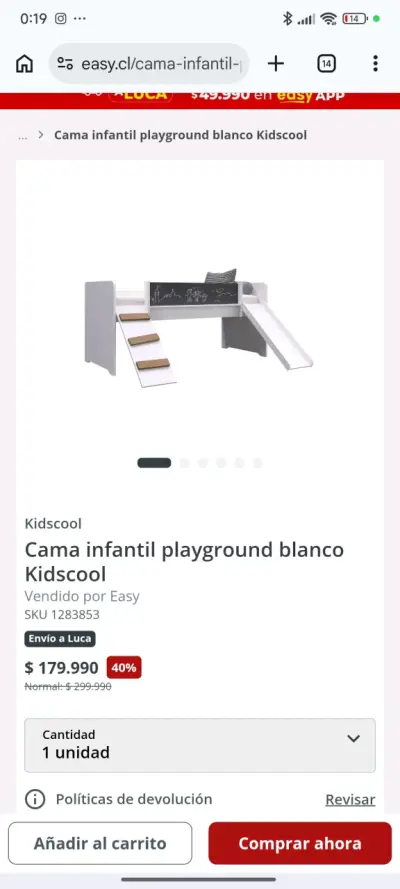 Cama infantil con tobogán blanco Kidscool - miniatura 1