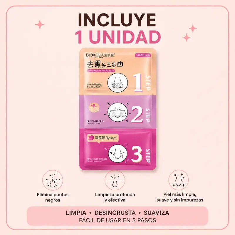 Kit de 3 pasos para eliminar puntos negros Bioaqua - 5