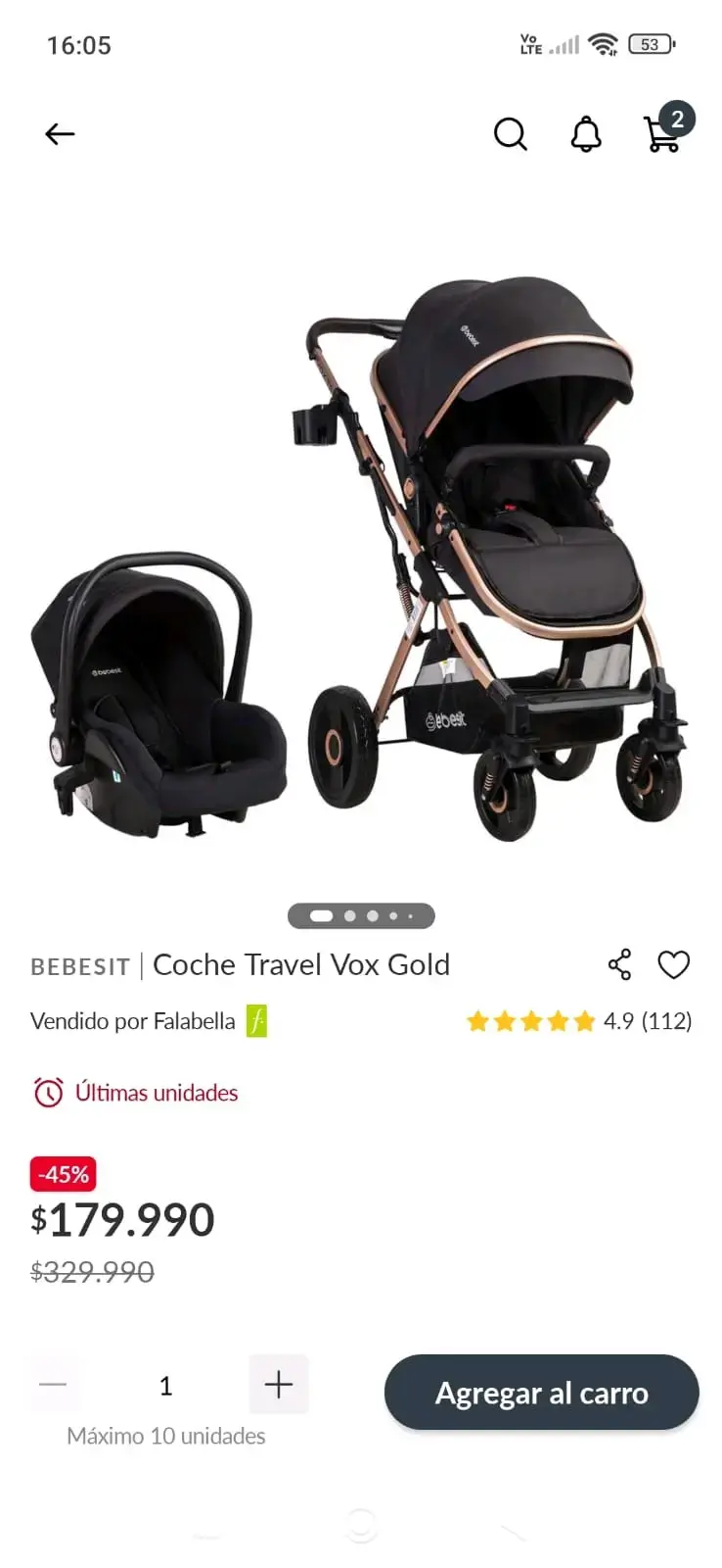 Coche Travel Vox Gold Bebesit negro - 1