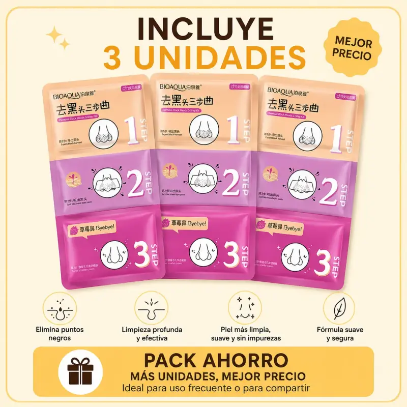 Kit de 3 pasos para eliminar puntos negros Bioaqua - 2
