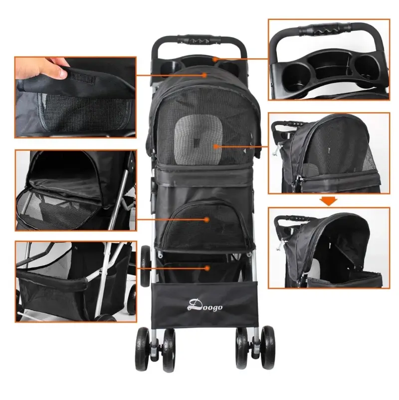 Coche para mascotas Doogo negro plegable - 3