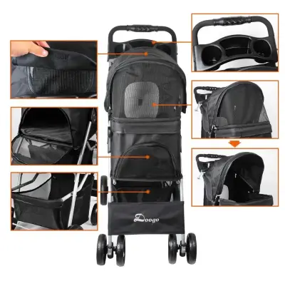 Coche para mascotas Doogo negro plegable - miniatura 3