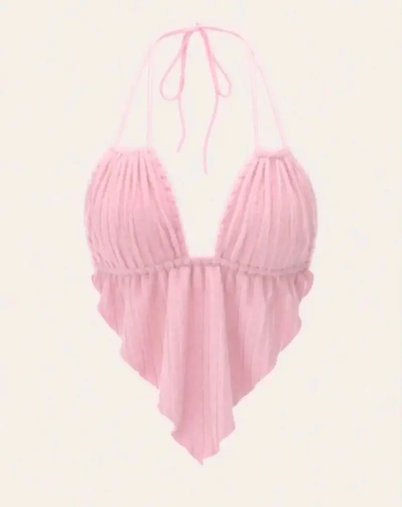 Top halter rosa tejido