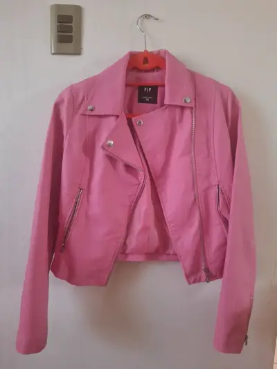 Chaqueta de cuero sintético rosa - miniatura 1