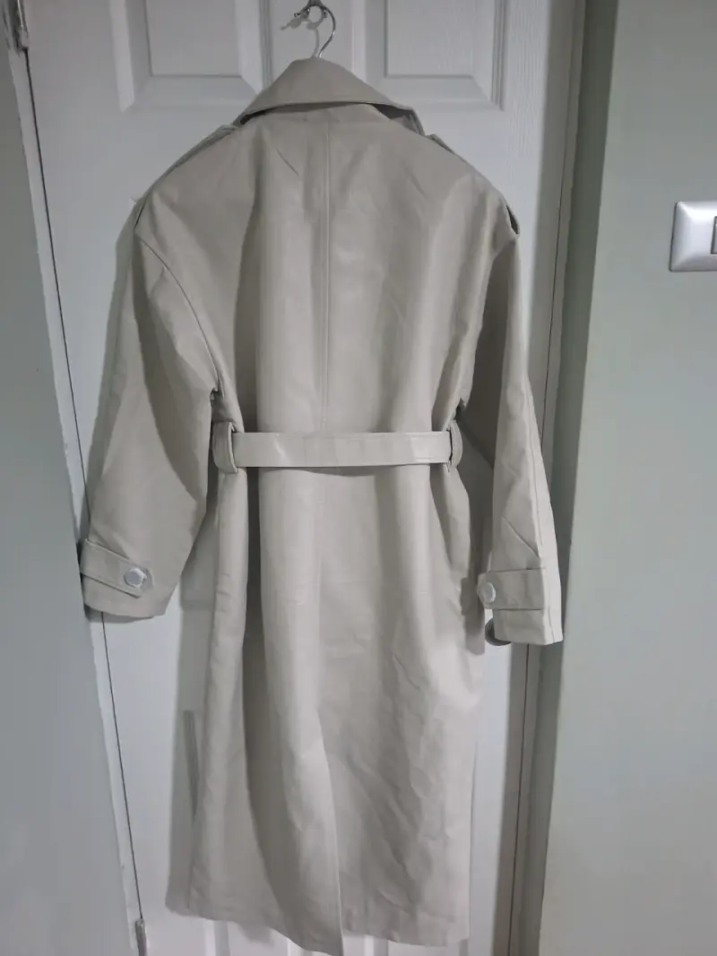 Abrigo trench beige clásico para mujer ecocuero - 3