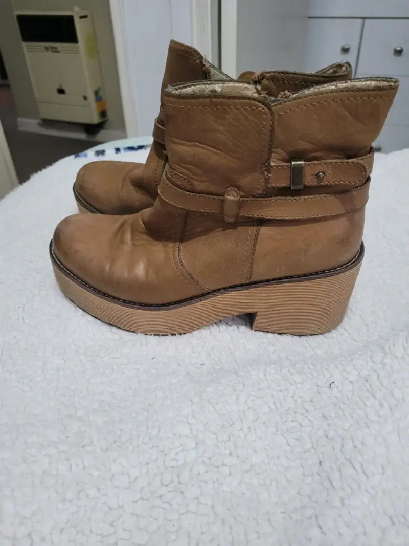 Botines de cuero marrón con plataforma - 2