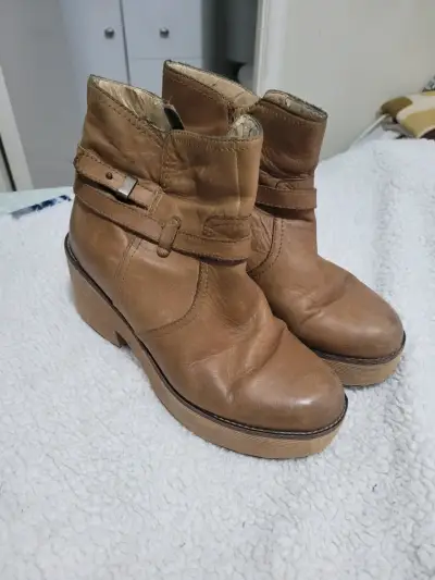 Botines de cuero marrón con plataforma - miniatura 4