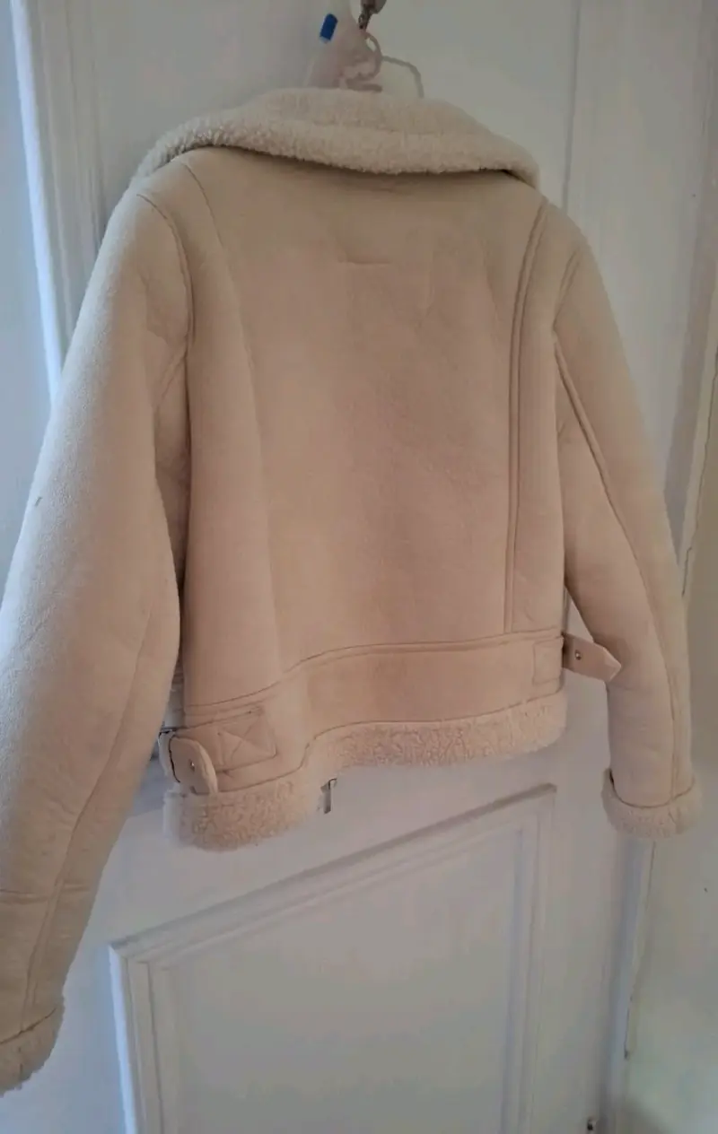 Chaqueta de abrigo beige con forro de lana talla s - 4