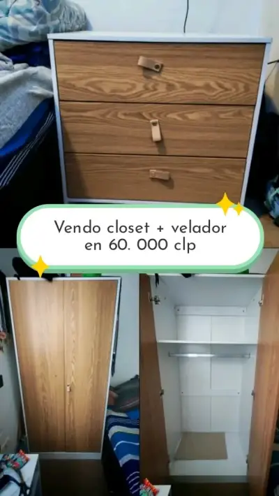 Conjunto de closet y velador de madera - miniatura 1