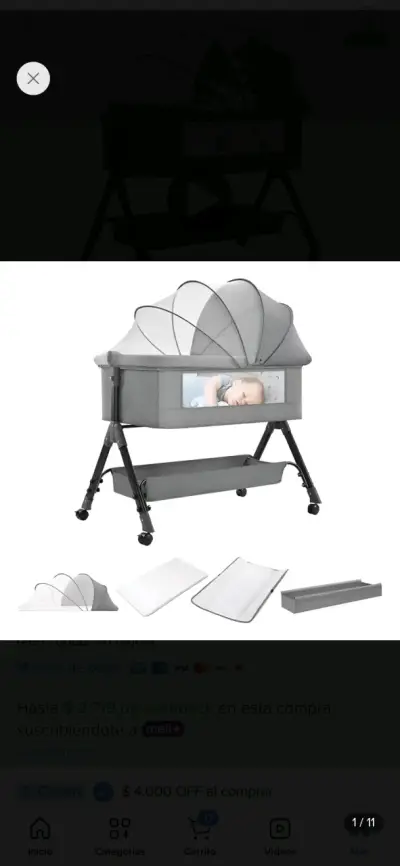 Cuna colecho gris con dosel ajustable - miniatura 1