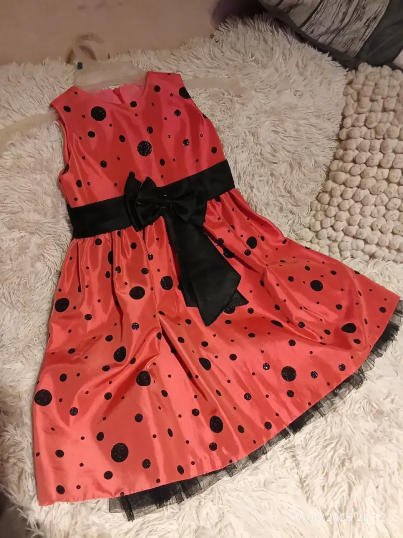 Vestido infantil rojo con lunares negros - 2