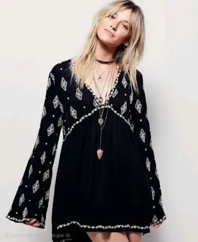 Vestido bohemia negra con estampado Barbados - miniatura 6