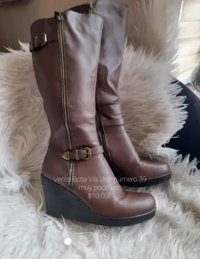 Botas de cuero Via Uno marrones con cuña - miniatura 1