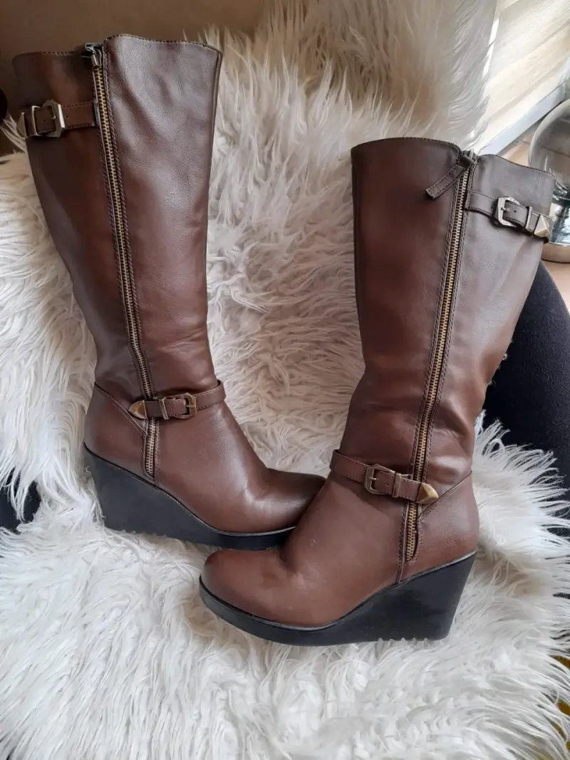 Botas de cuero Via Uno marrones con cuña - 2