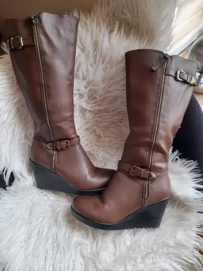 Botas de cuero Via Uno marrones con cuña - miniatura 2