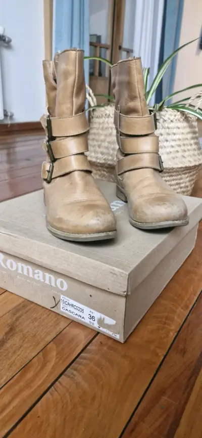 Botines de cuero Romano color cáscara - miniatura 1