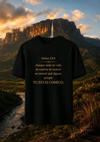Polera negra con frase Salmo 23:4 - miniatura 1