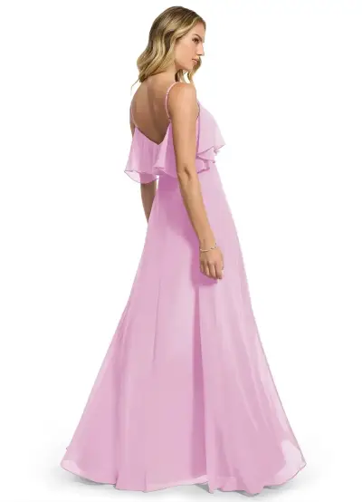 Vestido largo rosa con tirantes y abertura - miniatura 2