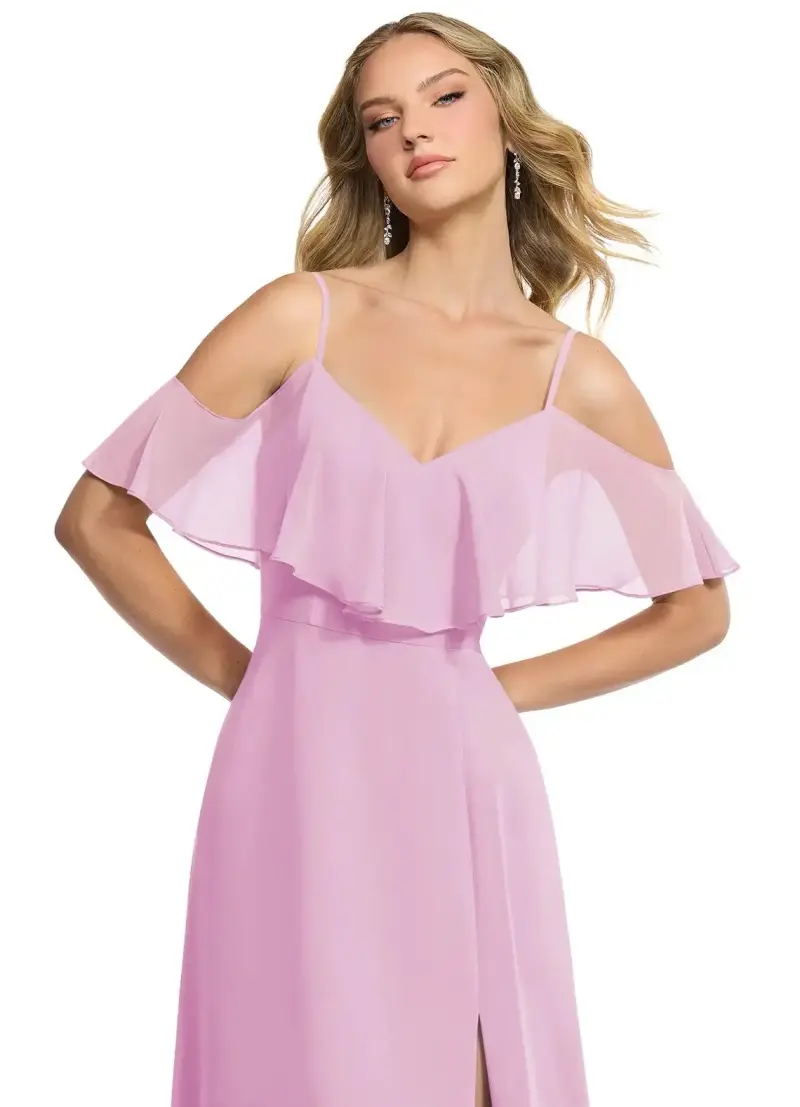 Vestido largo rosa con tirantes y abertura - 3