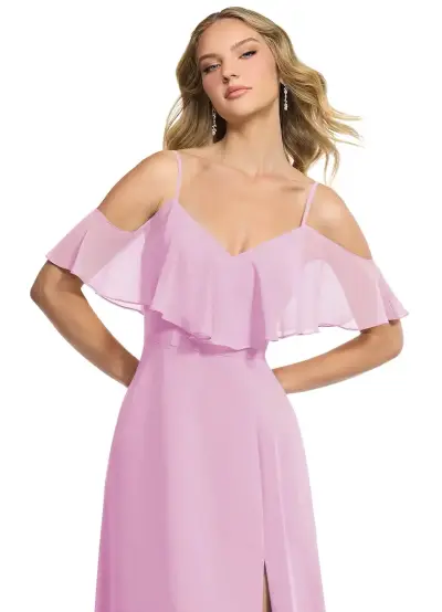 Vestido largo rosa con tirantes y abertura - miniatura 3
