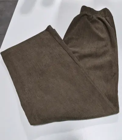 Pantalones de cotelé, polar, marrón para mujer - miniatura 1