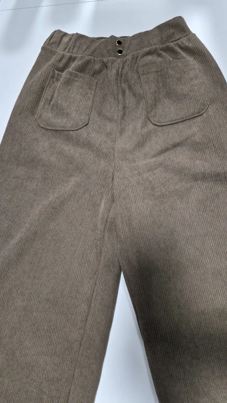 Pantalones de cotelé, polar, marrón para mujer - 3