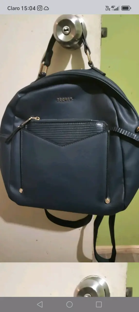 Mochila de cuero azul con bolsillo frontal - 2