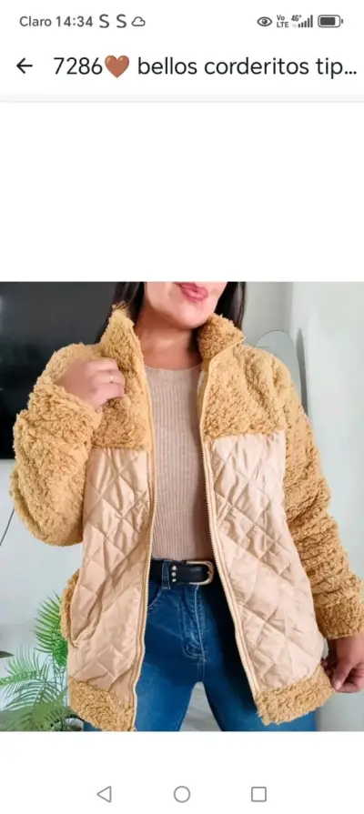 Chaqueta de corderito beige con cierre - miniatura 1