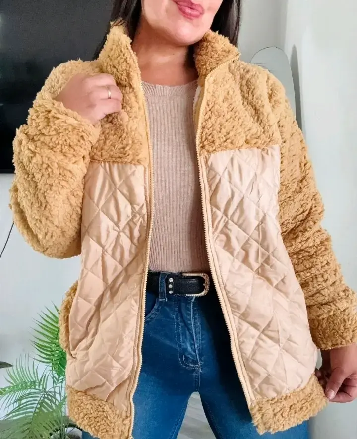 Chaqueta de corderito beige con cierre - 2