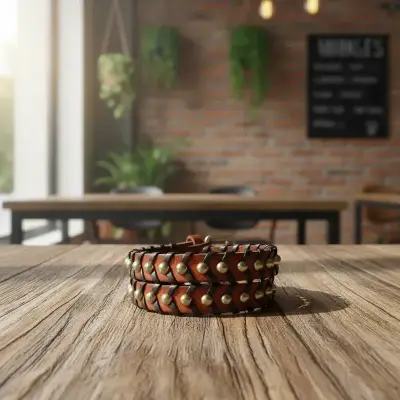 Pulsera de cuero trenzado con tachuelas - miniatura 1