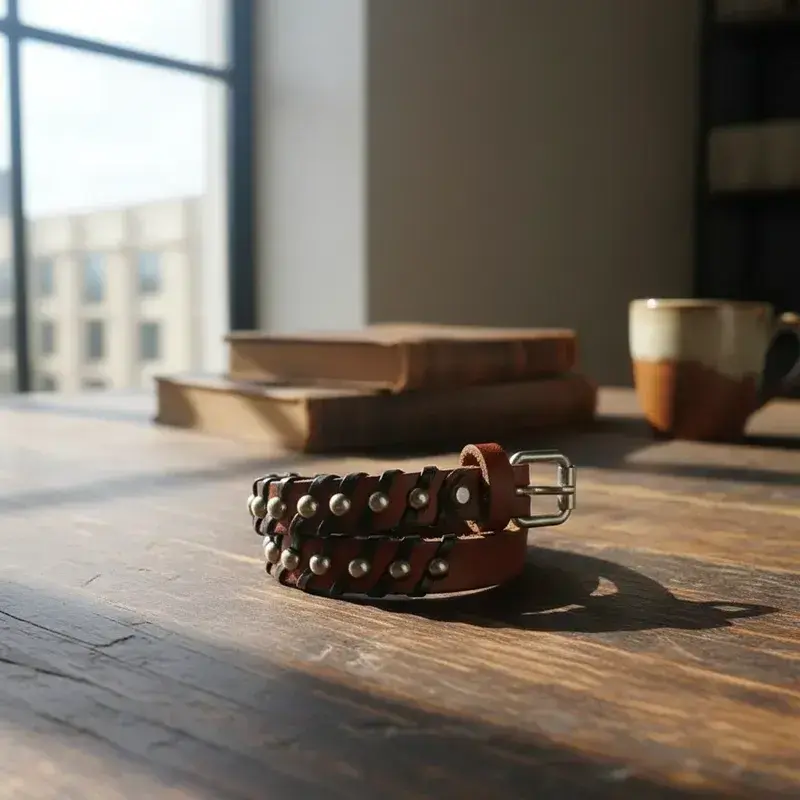 Pulsera de cuero trenzado con tachuelas - 2